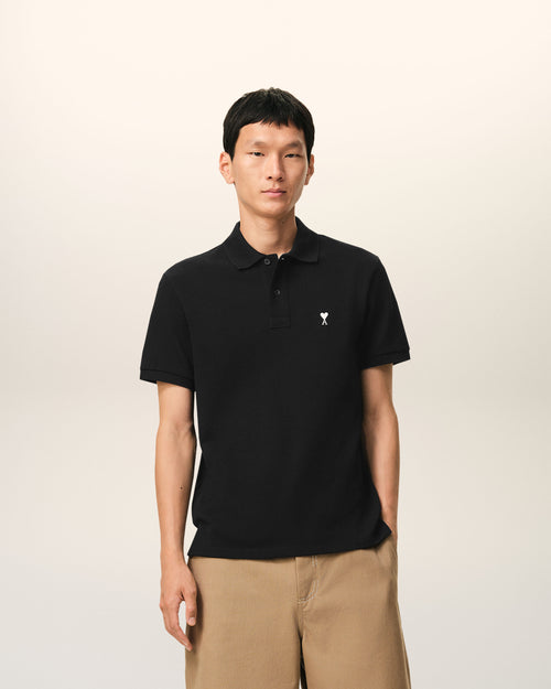Black Cotton Short Sleeves Ami De Coeur Polo Shirt - 1 - Ami Paris