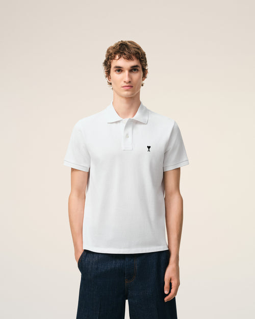White Cotton Short Sleeves Ami De Coeur Polo Shirt - Man - 3 - AMI Paris - Ami Paris