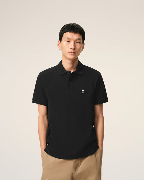 Black Cotton Short Sleeves Ami De Coeur Polo Shirt - Man - 3 - AMI Paris - Ami Paris