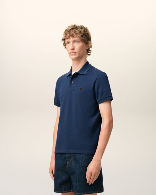 Blue Cotton Short Sleeves Ami De Coeur Polo Shirt - Man - 6 - AMI Paris - Ami Paris