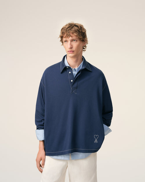 Blue Cotton Long Sleeves Ami De Coeur Polo - Man - 3 - AMI Paris - Ami Paris