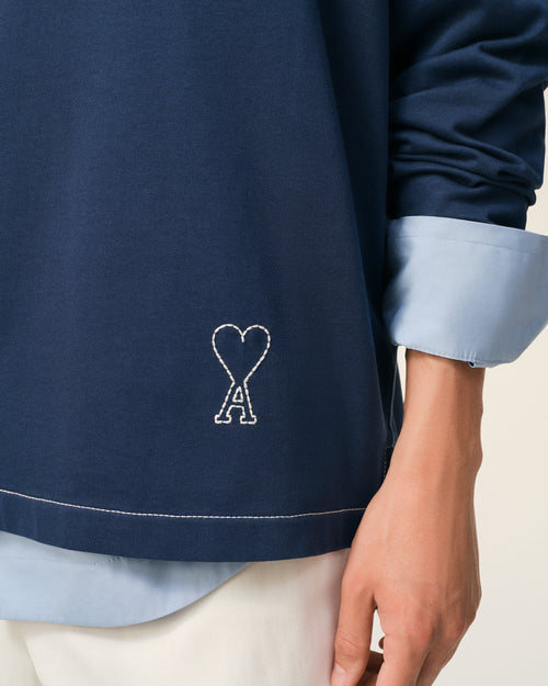 Blue Cotton Long Sleeves Ami De Coeur Polo - Man - 4 - AMI Paris - Ami Paris