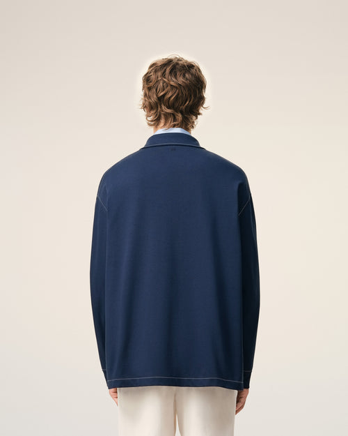 Blue Cotton Long Sleeves Ami De Coeur Polo - Man - 5 - AMI Paris - Ami Paris