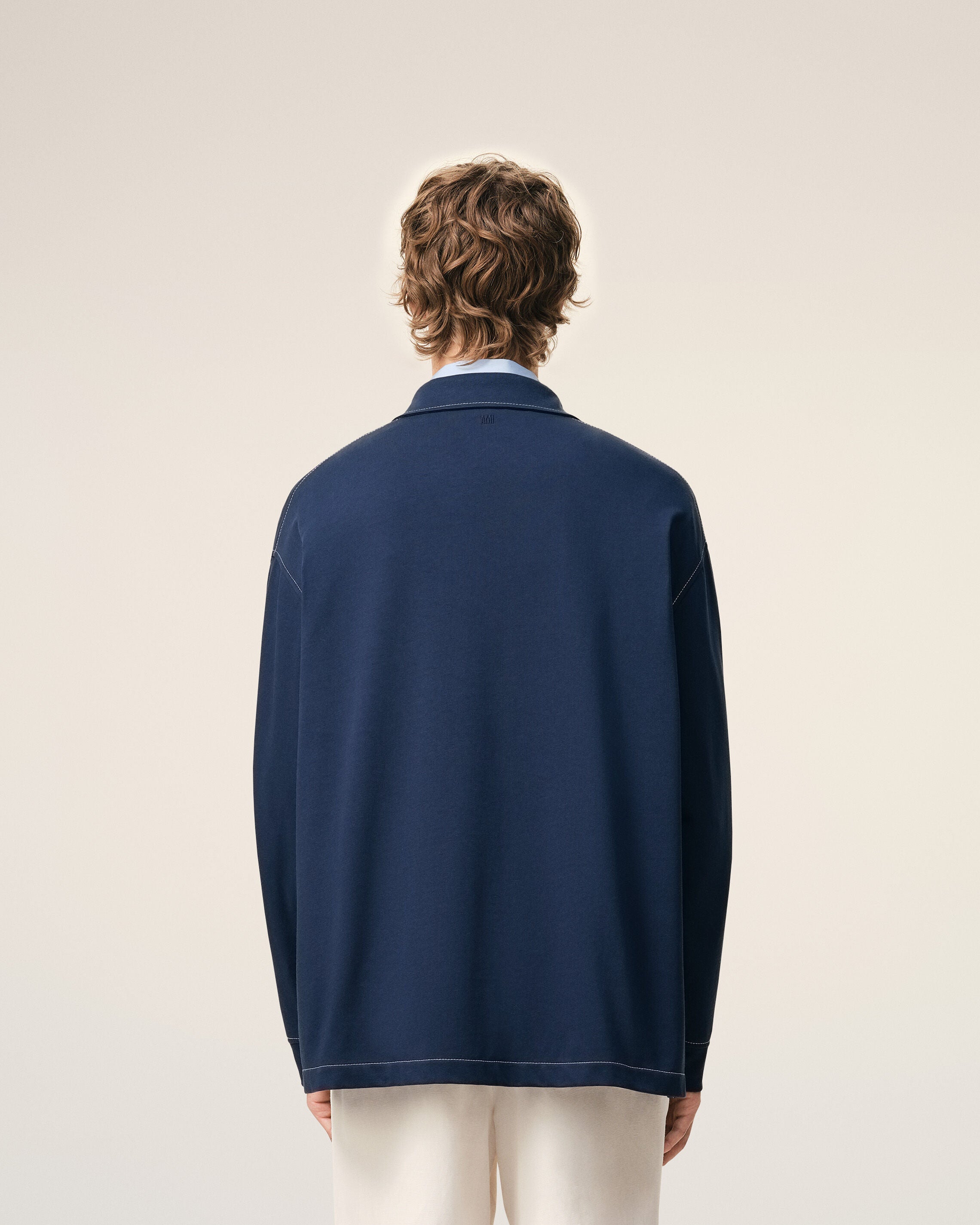 Blue Cotton Long Sleeves Ami De Coeur Polo - 5