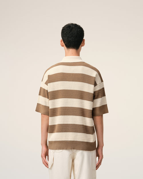 White And Brown Cotton Ami De Coeur Polo - Man - 5 - AMI Paris - Ami Paris