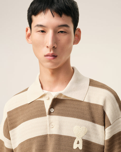 White And Brown Cotton Ami De Coeur Polo - 4 - Ami Paris