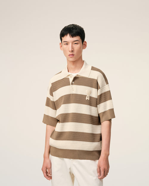 White And Brown Cotton Ami De Coeur Polo - Man - 3 - AMI Paris - Ami Paris