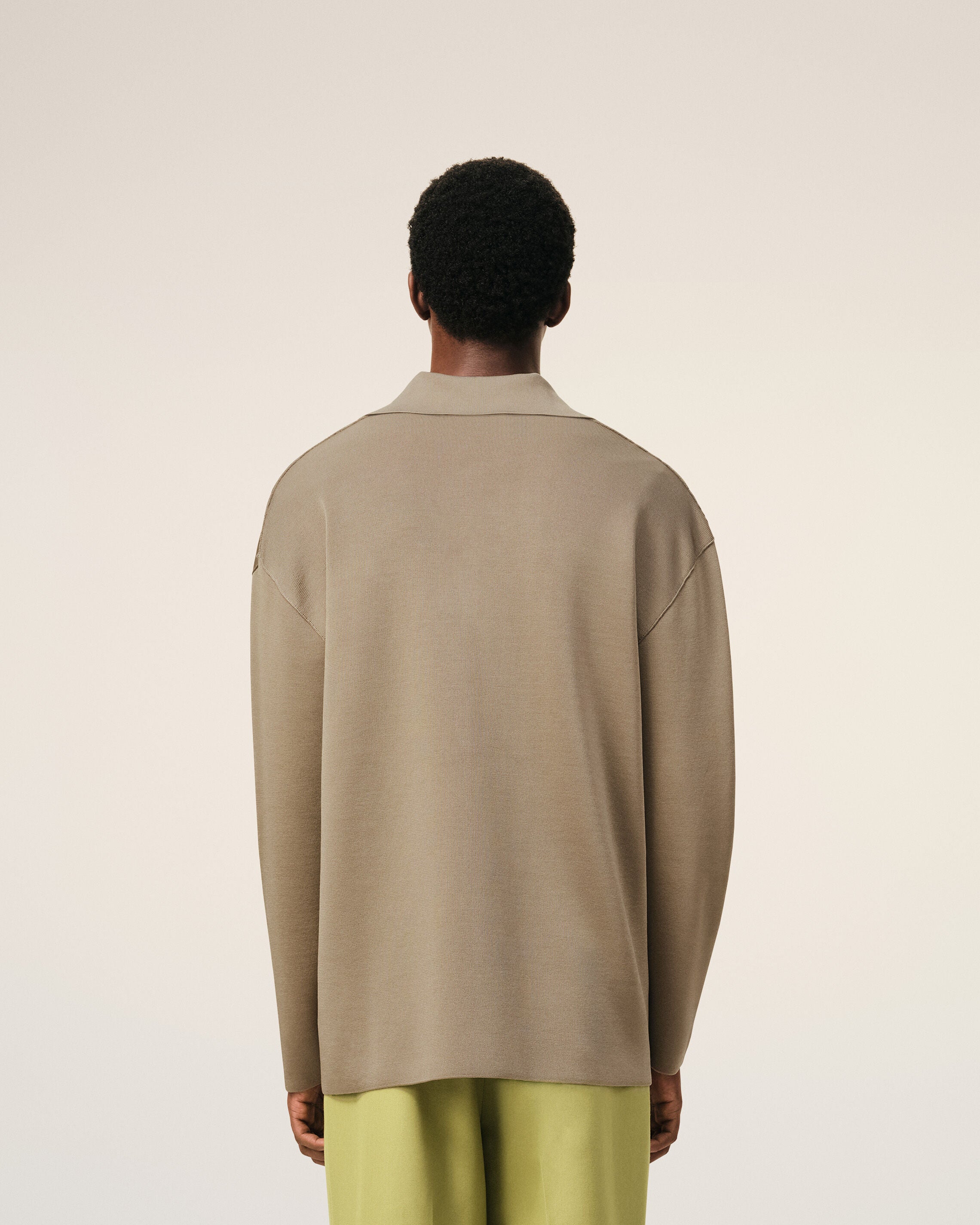 Beige Wool Long Sleeves Polo - 5