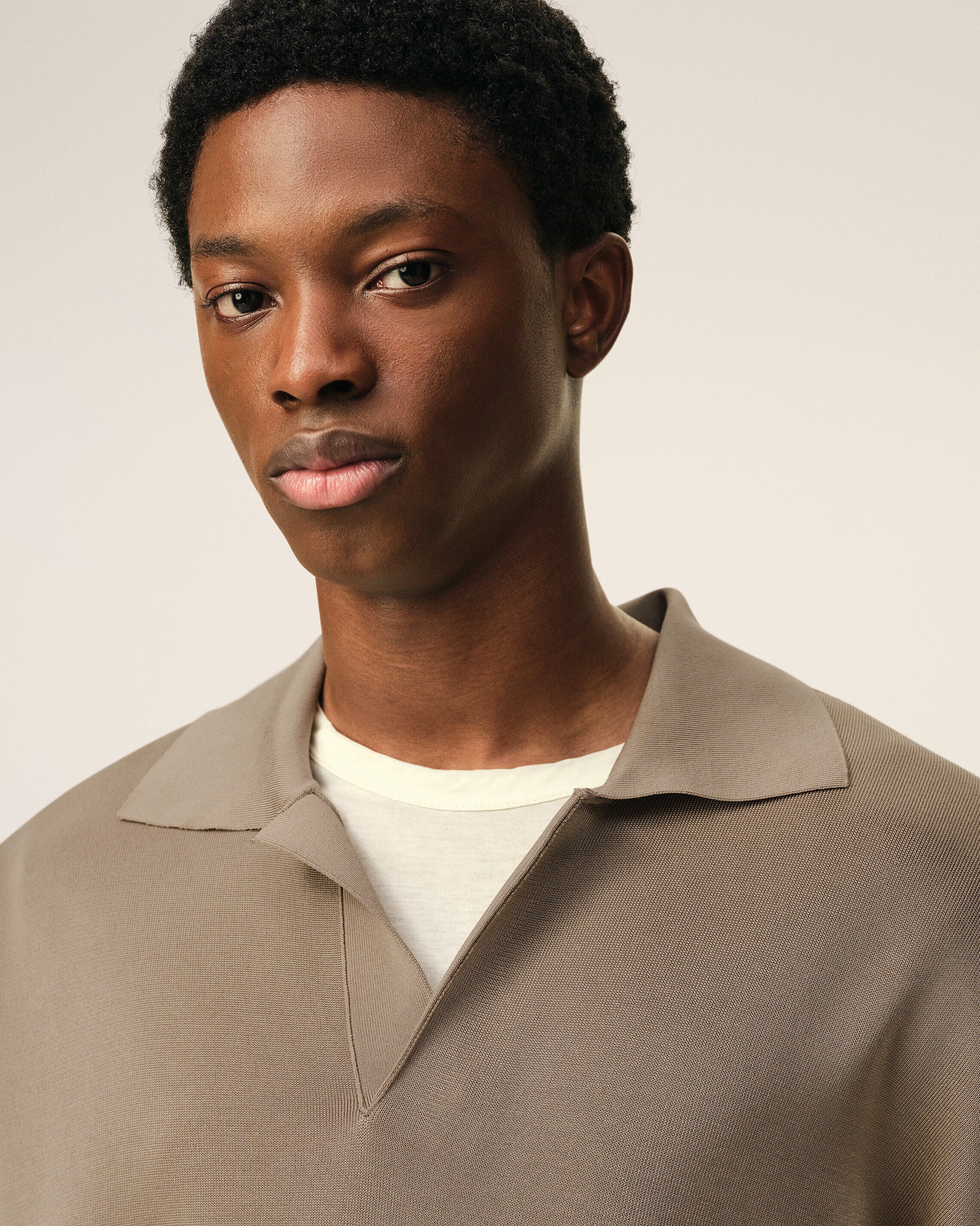 Beige Wool Long Sleeves Polo - 4