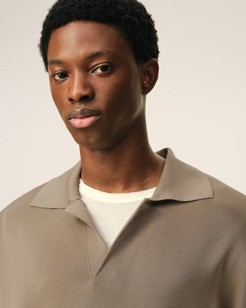 Beige Wool Long Sleeves Polo - Man - 4 - AMI Paris - Ami Paris