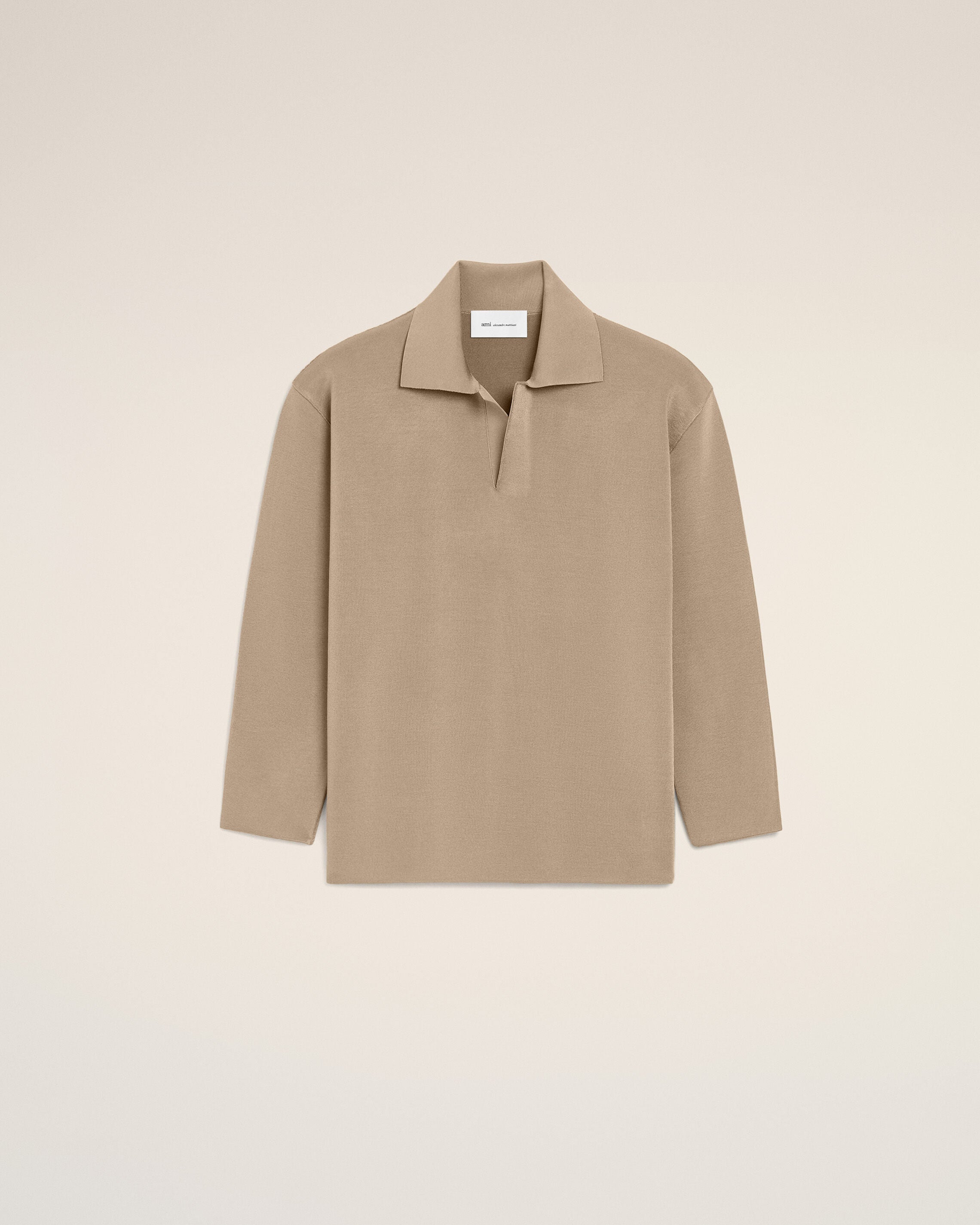 Beige Wool Long Sleeves Polo - 1