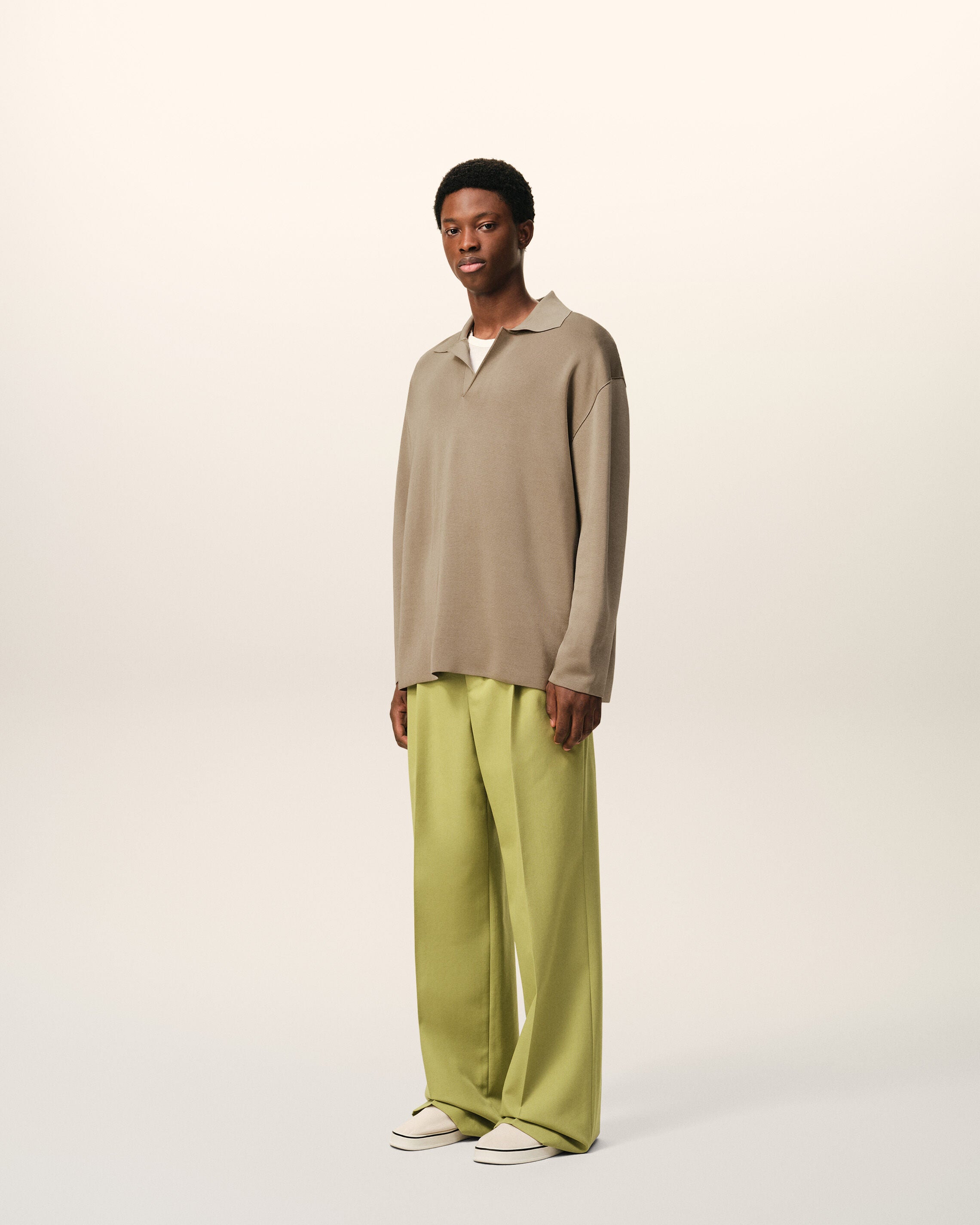 Beige Wool Long Sleeves Polo - 6
