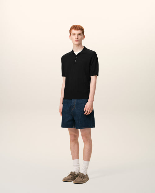 Black Knit Short Sleeves Polo - Man - 6 - AMI Paris - Ami Paris