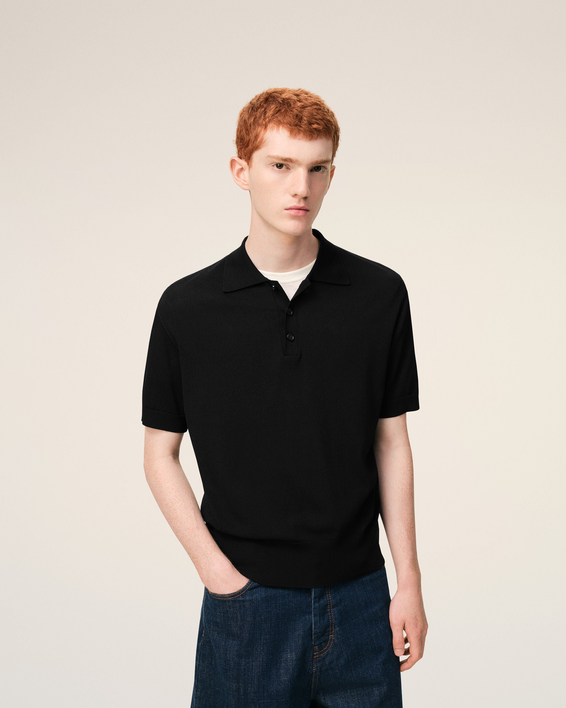 Black Knit Short Sleeves Polo - 3