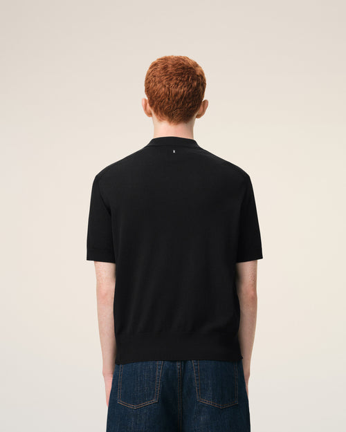 Polo Noir Manches Courtes en Maille - 5 - Ami Paris