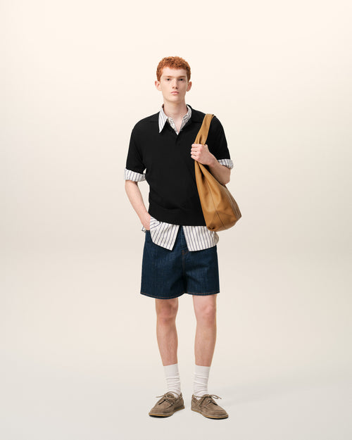 Black Knit Short Sleeves Polo - 2 - Ami Paris