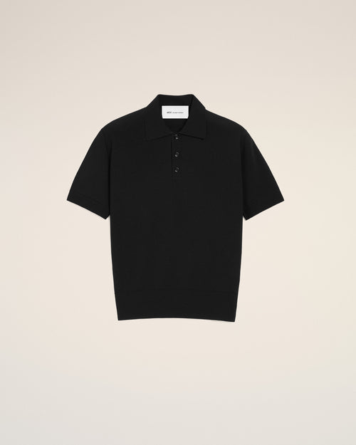 Black Knit Short Sleeves Polo - Man - 1 - AMI Paris - Ami Paris