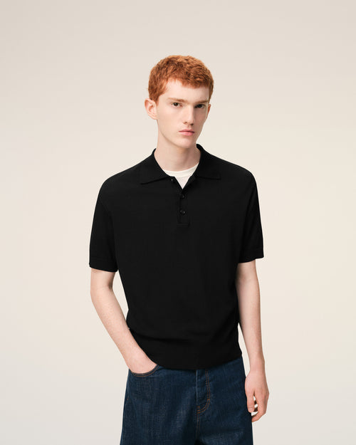 Polo Noir Manches Courtes en Maille - 3 - Ami Paris