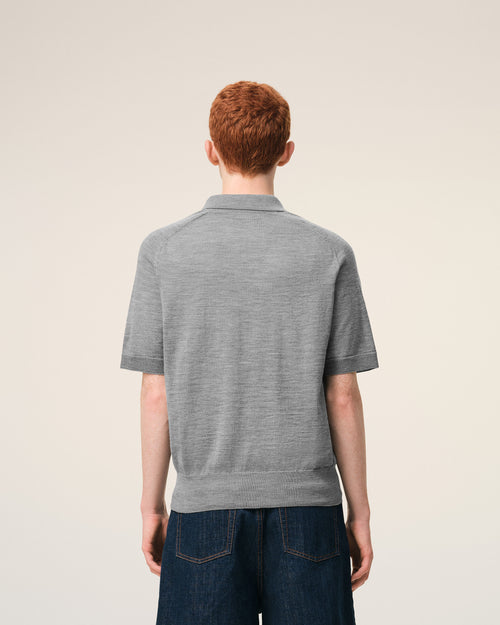 Grey Wool Short Sleeves Ami De Coeur Polo - 5 - Ami Paris