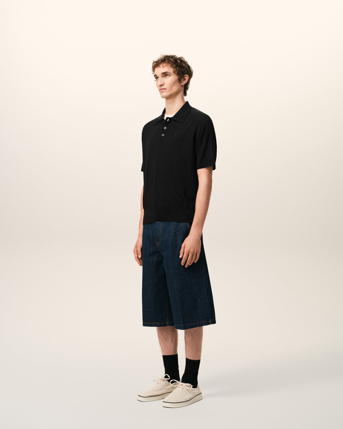 Black Wool Short Sleeves Ami De Coeur Polo - 6