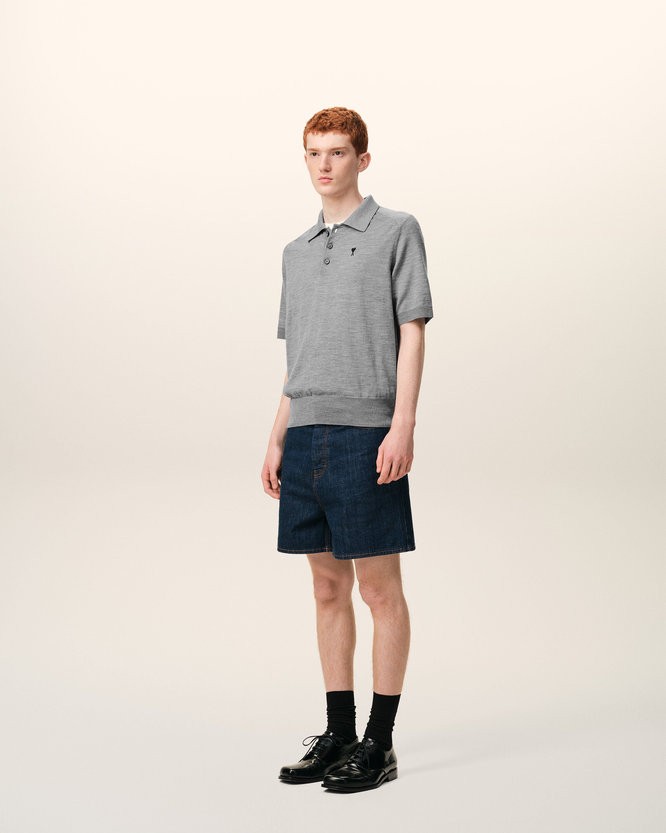 Grey Wool Short Sleeves Ami De Coeur Polo - 6