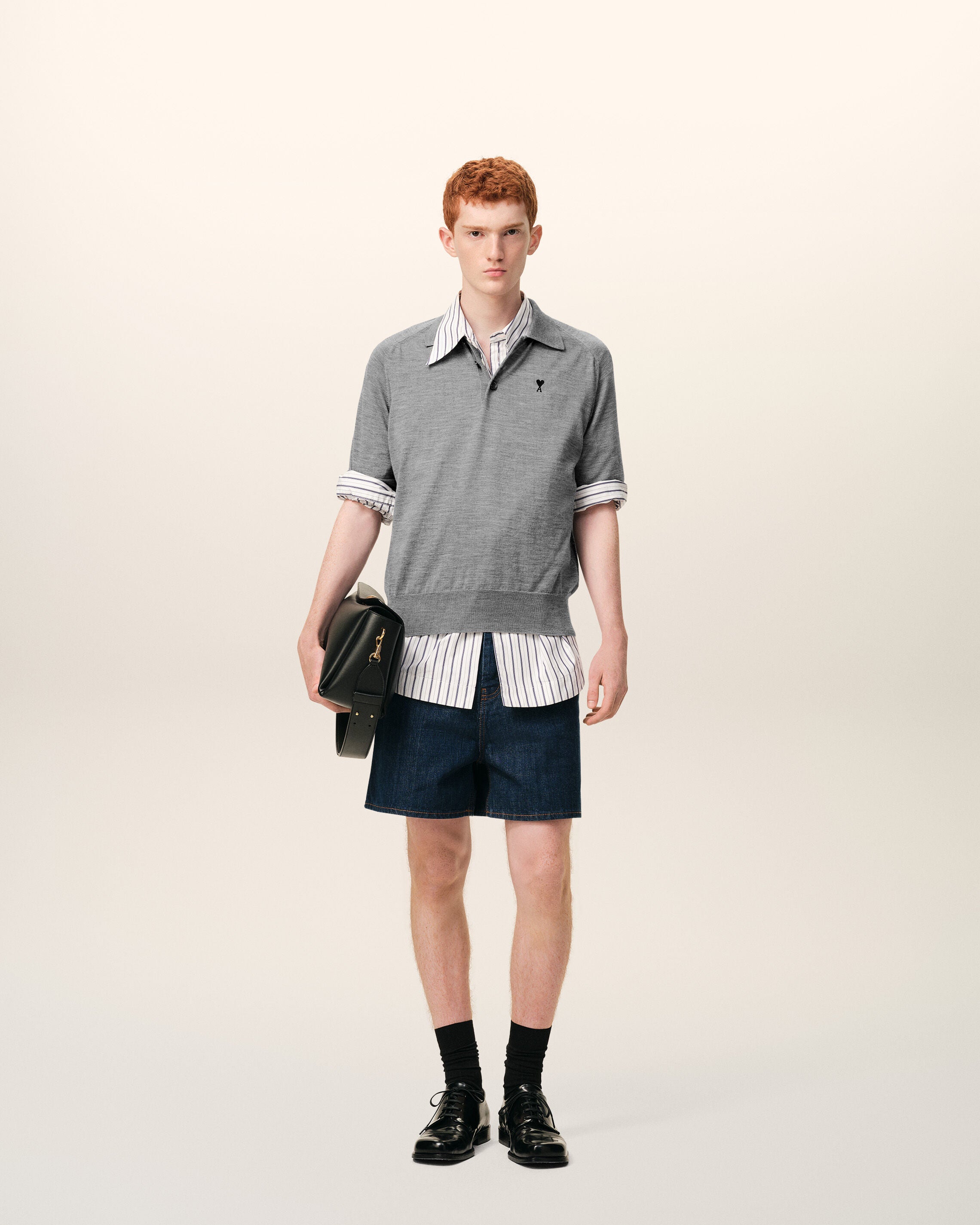 Grey Wool Short Sleeves Ami De Coeur Polo - 2