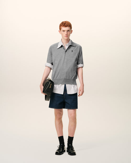 Grey Wool Short Sleeves Ami De Coeur Polo - Man - 2 - AMI Paris - Ami Paris
