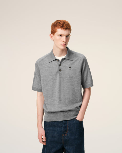 Grey Wool Short Sleeves Ami De Coeur Polo - Man - 3 - AMI Paris - Ami Paris