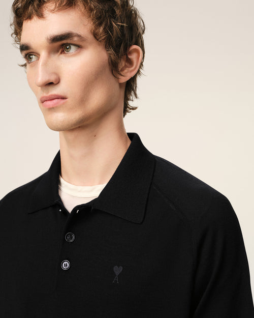 Black Wool Short Sleeves Ami De Coeur Polo - Man - 4 - AMI Paris - Ami Paris