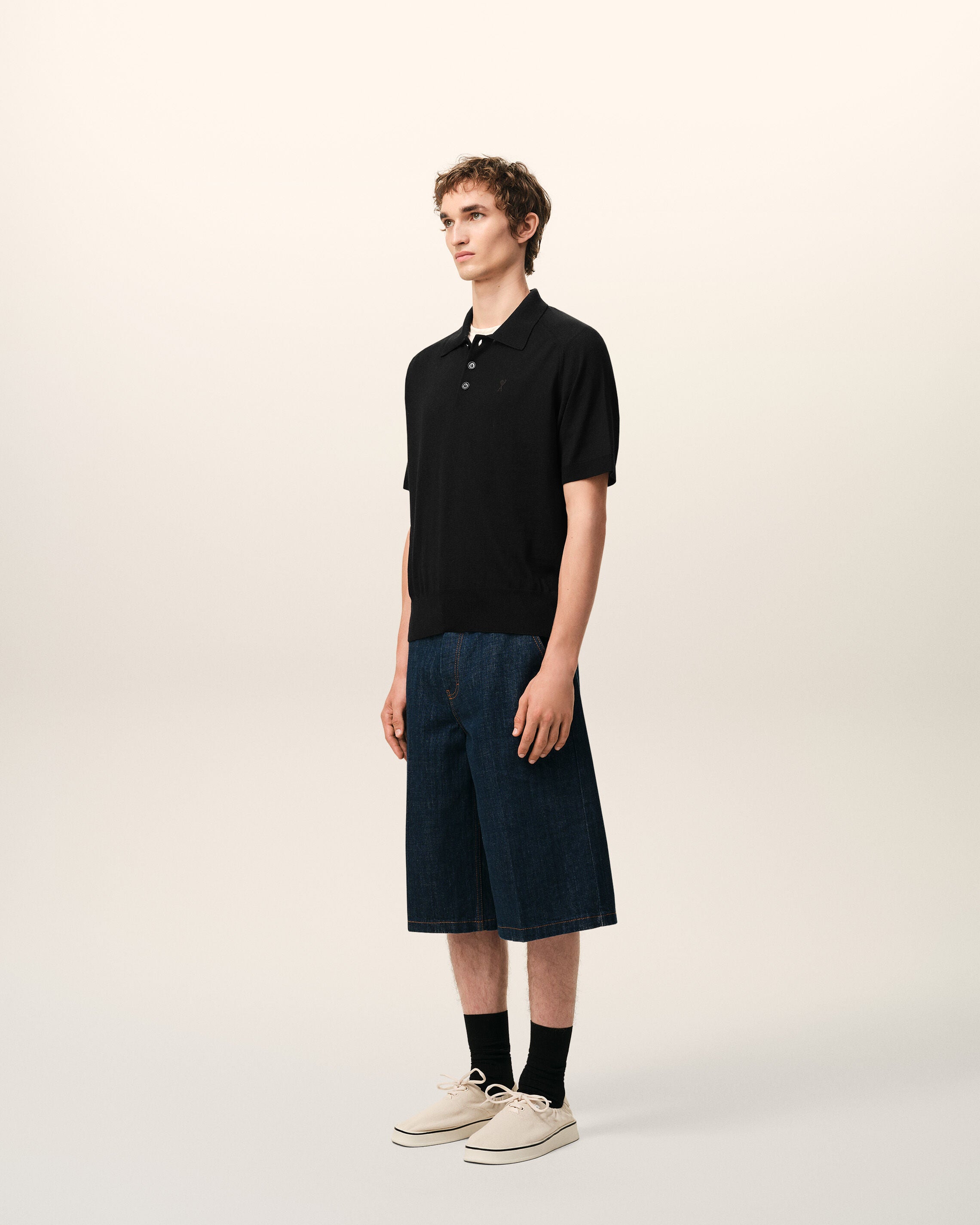 Black Wool Short Sleeves Ami De Coeur Polo - 6