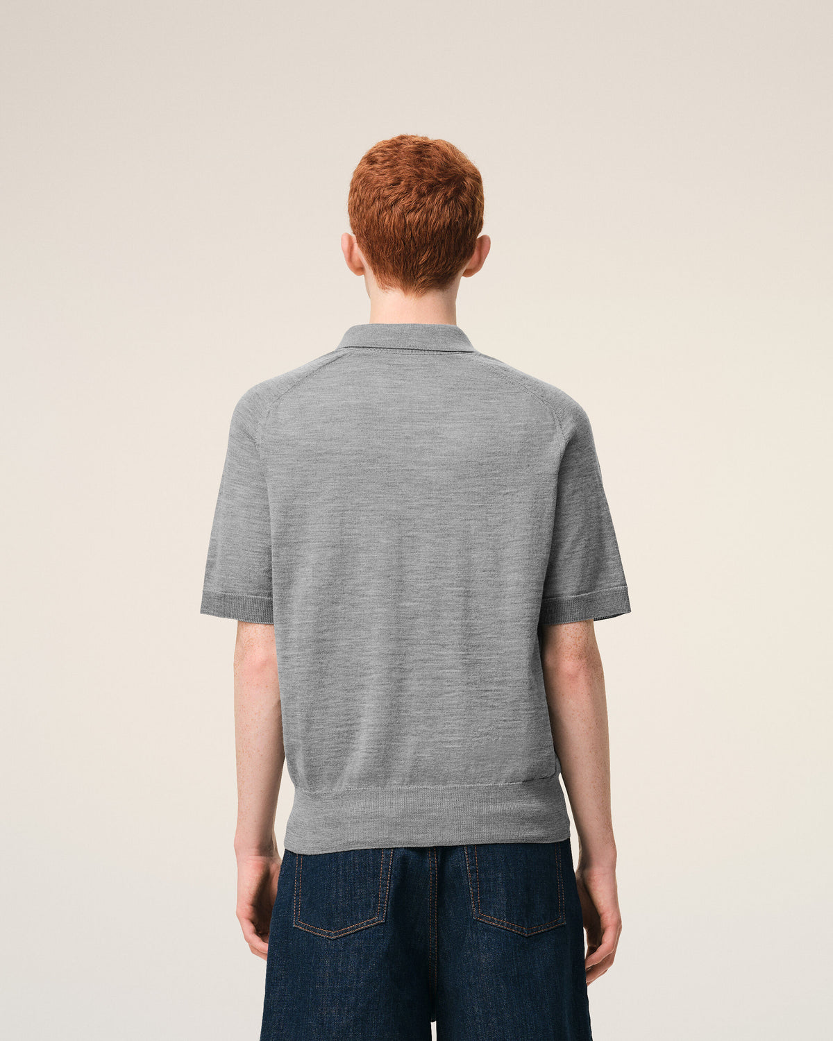 Grey Wool Short Sleeves Ami De Coeur Polo - 5