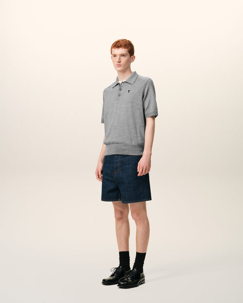 Grey Wool Short Sleeves Ami De Coeur Polo - 6 - Ami Paris
