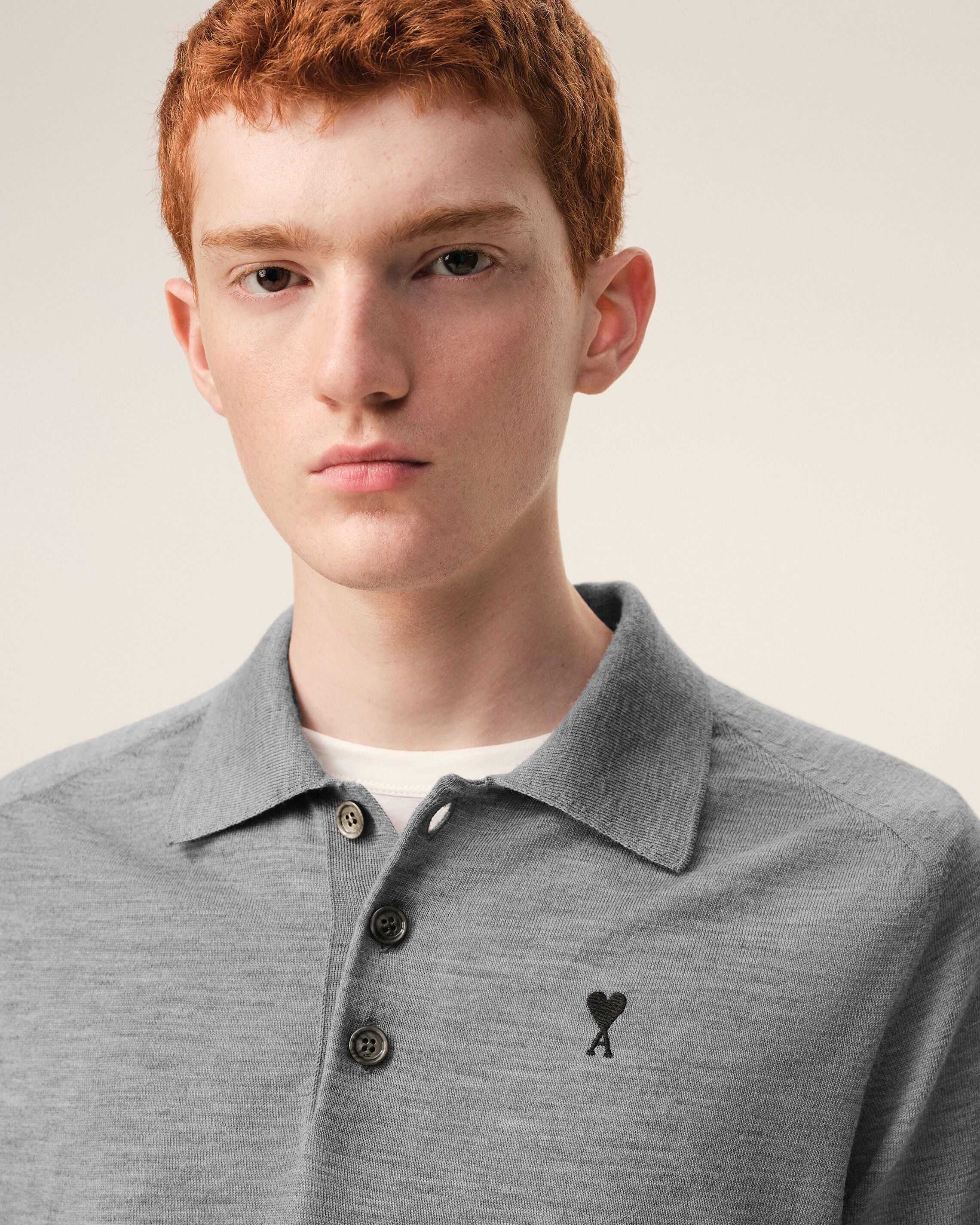 Grey Wool Short Sleeves Ami De Coeur Polo - 4