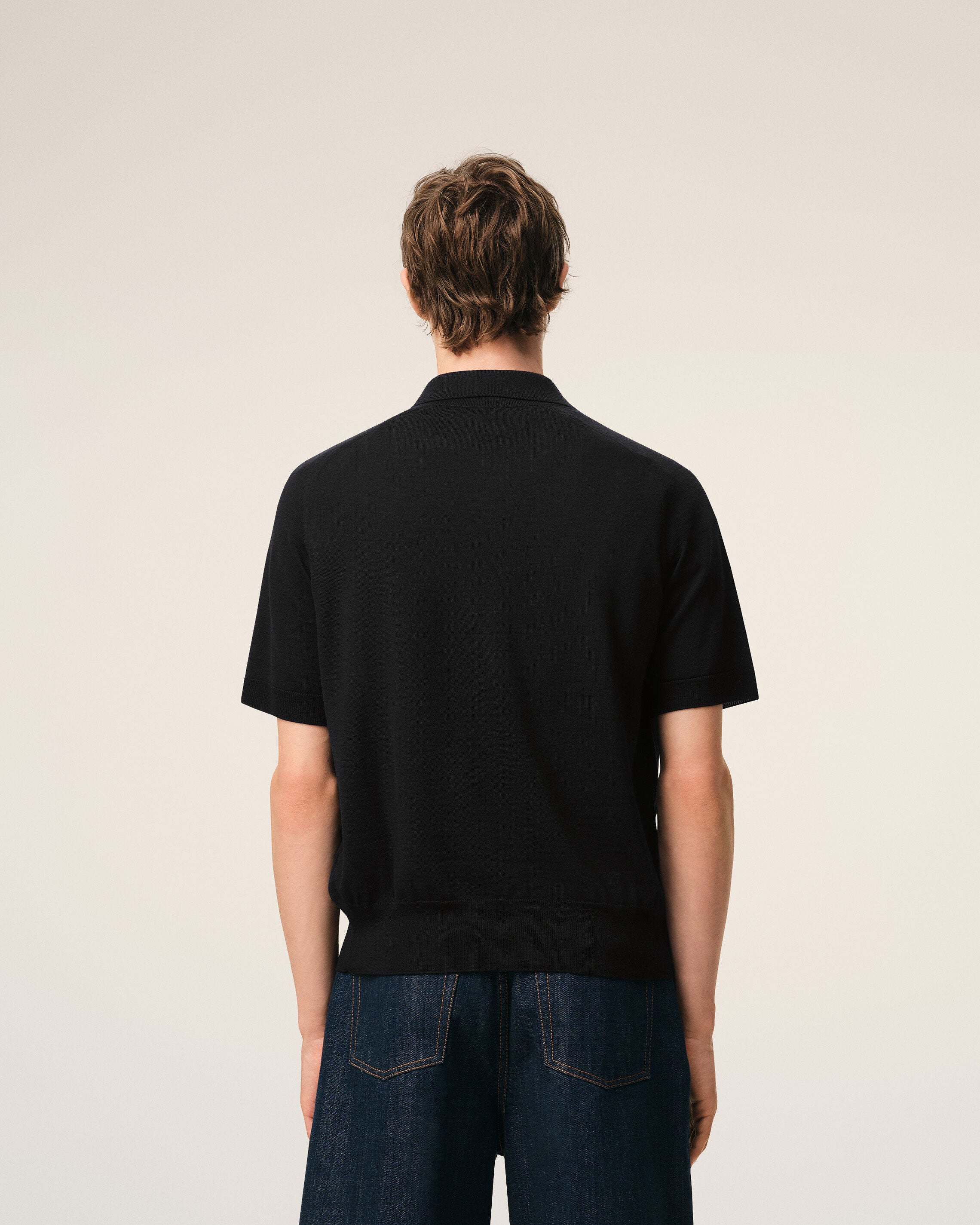 Black Wool Short Sleeves Ami De Coeur Polo - 5