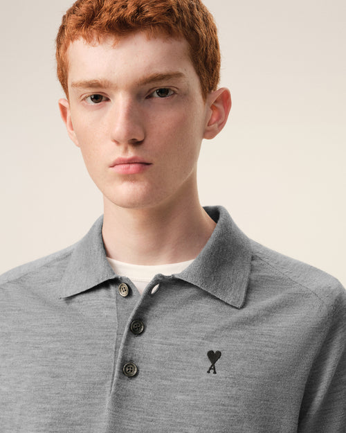 Grey Wool Short Sleeves Ami De Coeur Polo - 4 - Ami Paris