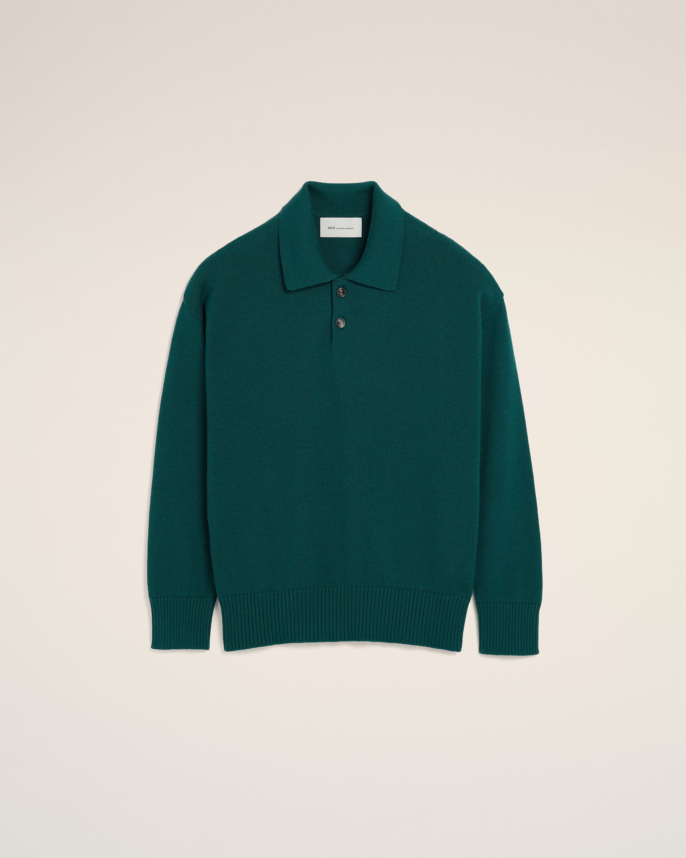 Green Wool And Cotton Boxy Polo - 1