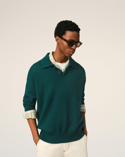 Green Wool And Cotton Boxy Polo - 1 - Ami Paris