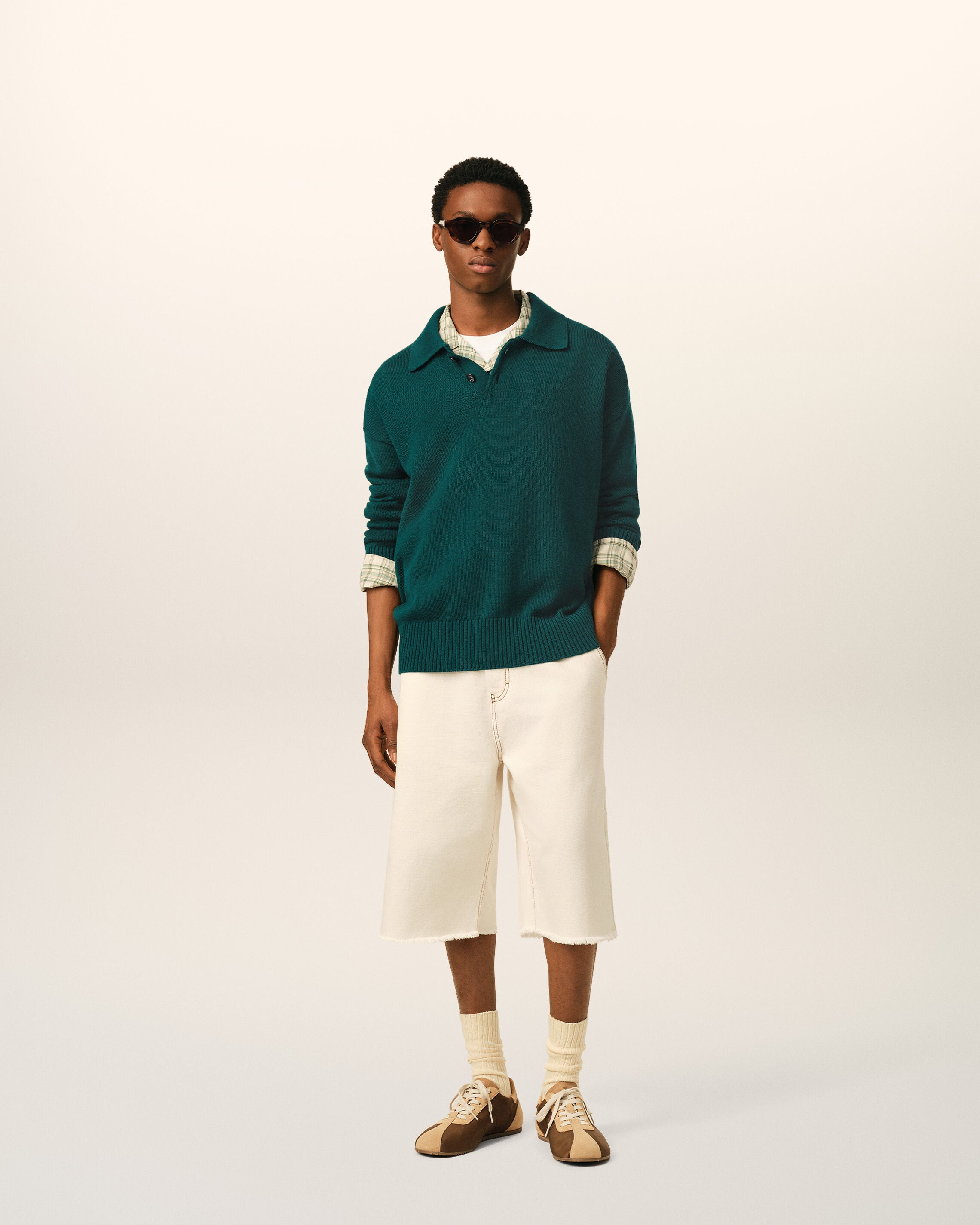 Green Wool And Cotton Boxy Polo - 3