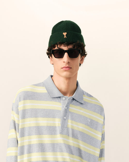 Grey And Yellow Strapped Cotton Polo - 1 - Ami Paris