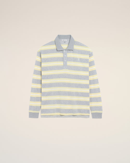 Polo Gris Et Jaune Rayé Ami De Coeur En Coton - 1 - Ami Paris