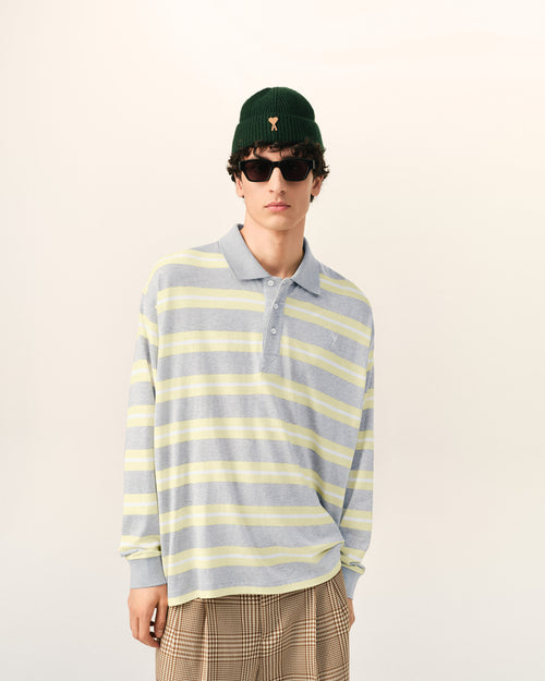 Grey And Yellow Strapped Cotton Polo - 1 - Ami Paris