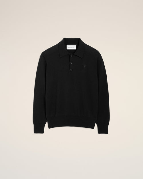 Ami de Coeur Poloshirt aus schwarzer Wolle - SCHWARZ/SCHWARZ - Ami Paris