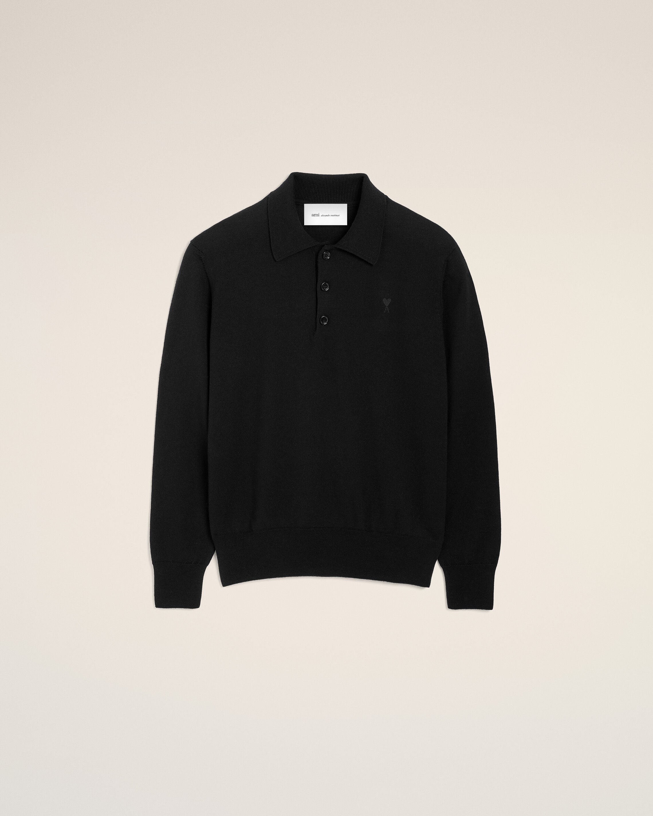 Black wool polo with Ami de Coeur - 1