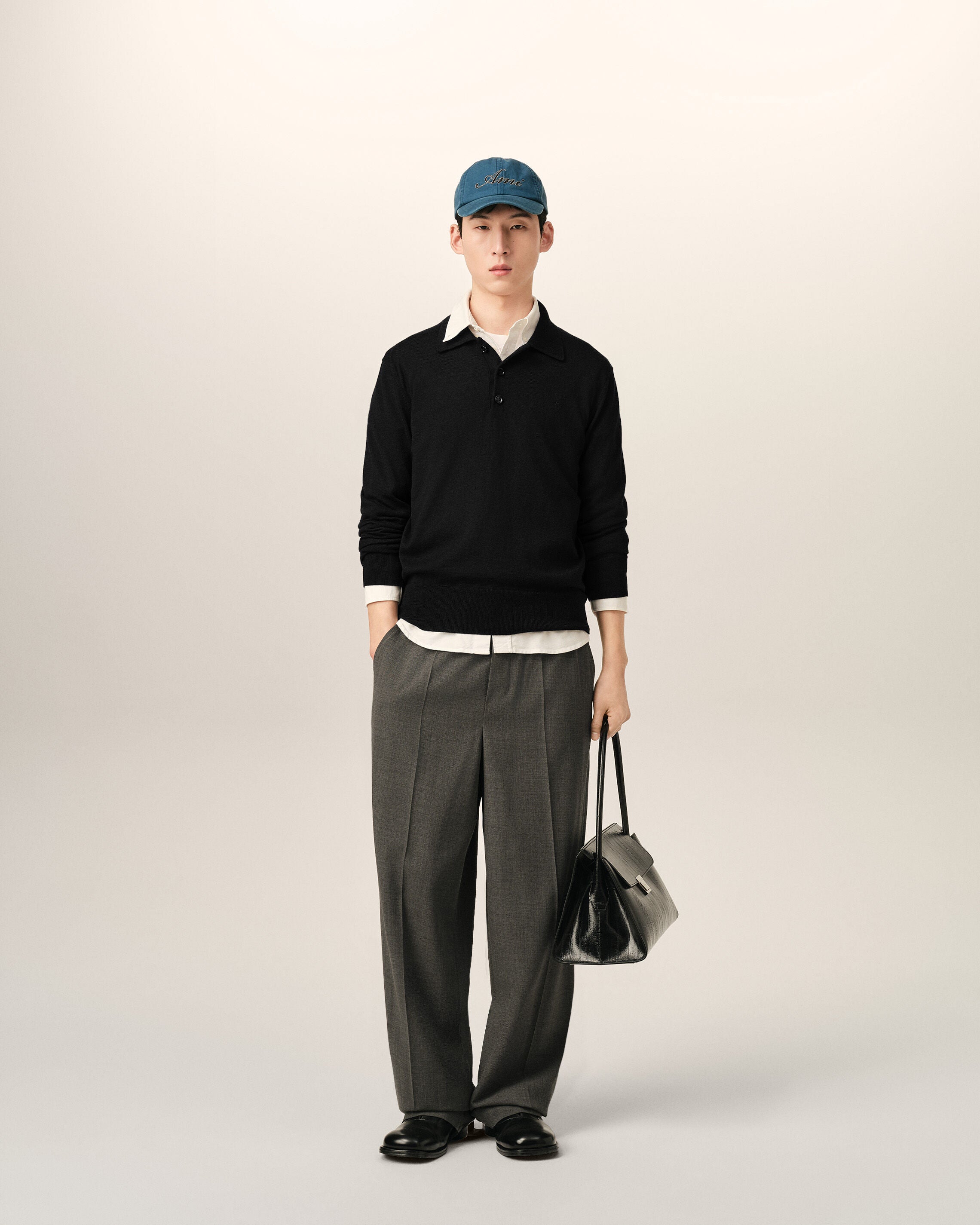Black wool polo with Ami de Coeur - 3
