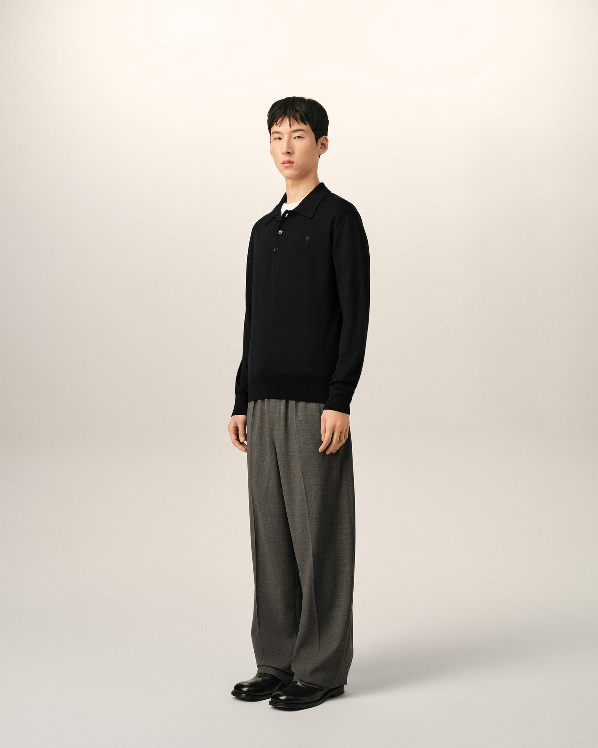 Black wool polo with Ami de Coeur - 6