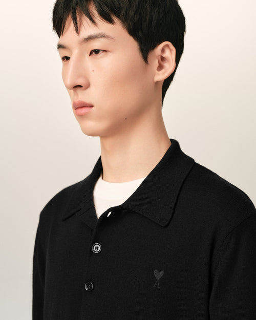 Black wool polo with Ami de Coeur - Man - 4 - AMI Paris - Ami Paris