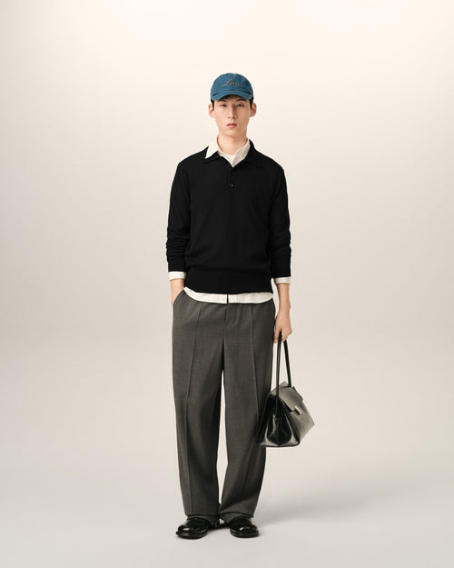 Black wool polo with Ami de Coeur - Man - 3 - AMI Paris - Ami Paris