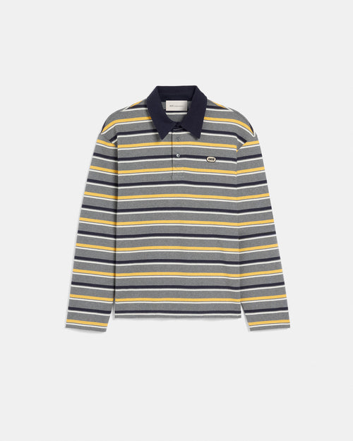 Grey striped cotton polo with Ami patch - 1 - Ami Paris