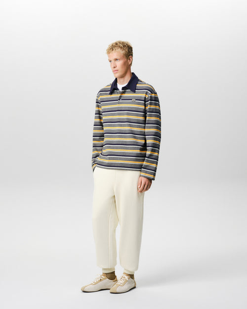 Grey striped cotton polo with Ami patch - Man - 6 - AMI Paris - Ami Paris