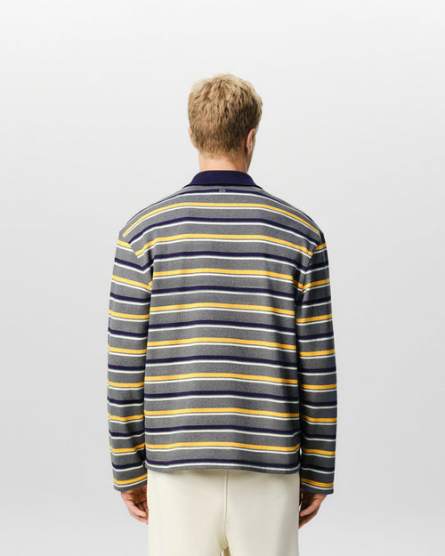 Grey striped cotton polo with Ami patch - Man - 5 - AMI Paris - Ami Paris